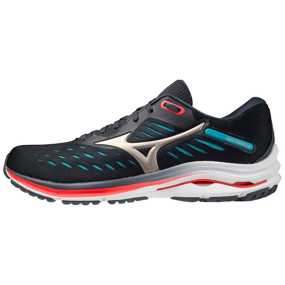 Mizuno Wave Rider 24 - Erkek Koşu Ayakkabısı - Lacivert/Platini/Mavi Türkiye (IWTZFB-962)